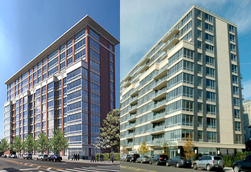 Original concept rendering vs. actual building today (Can you spot the differences?)