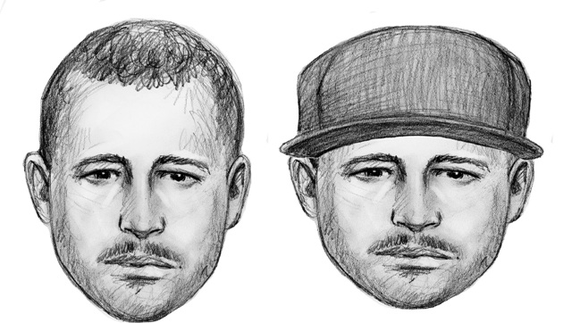 Sketches of the man with and without a baseball cap, who police believe has sexually assaulted five women at different stations on the M line