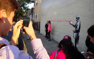 Graffiti artist Banksy makes an art stop in Woodside
