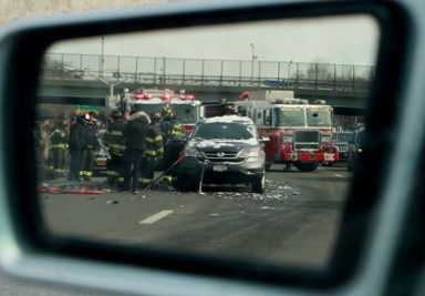SUV flipped on side following multi-car accident