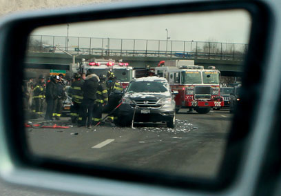 SUV flipped on side following multi-car accident