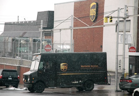 Truck and building