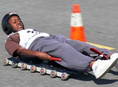 Boy trying luge