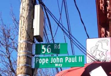 Street sign for Pope John Paul II