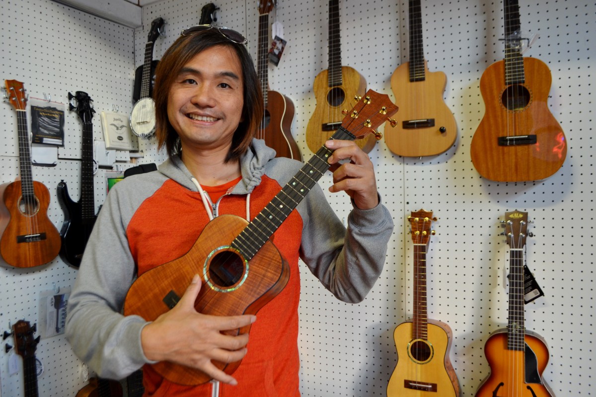 Sakai, a professional ukulele player for the past seven years, is working at the Uke Hut and will soon be giving lessons as well.