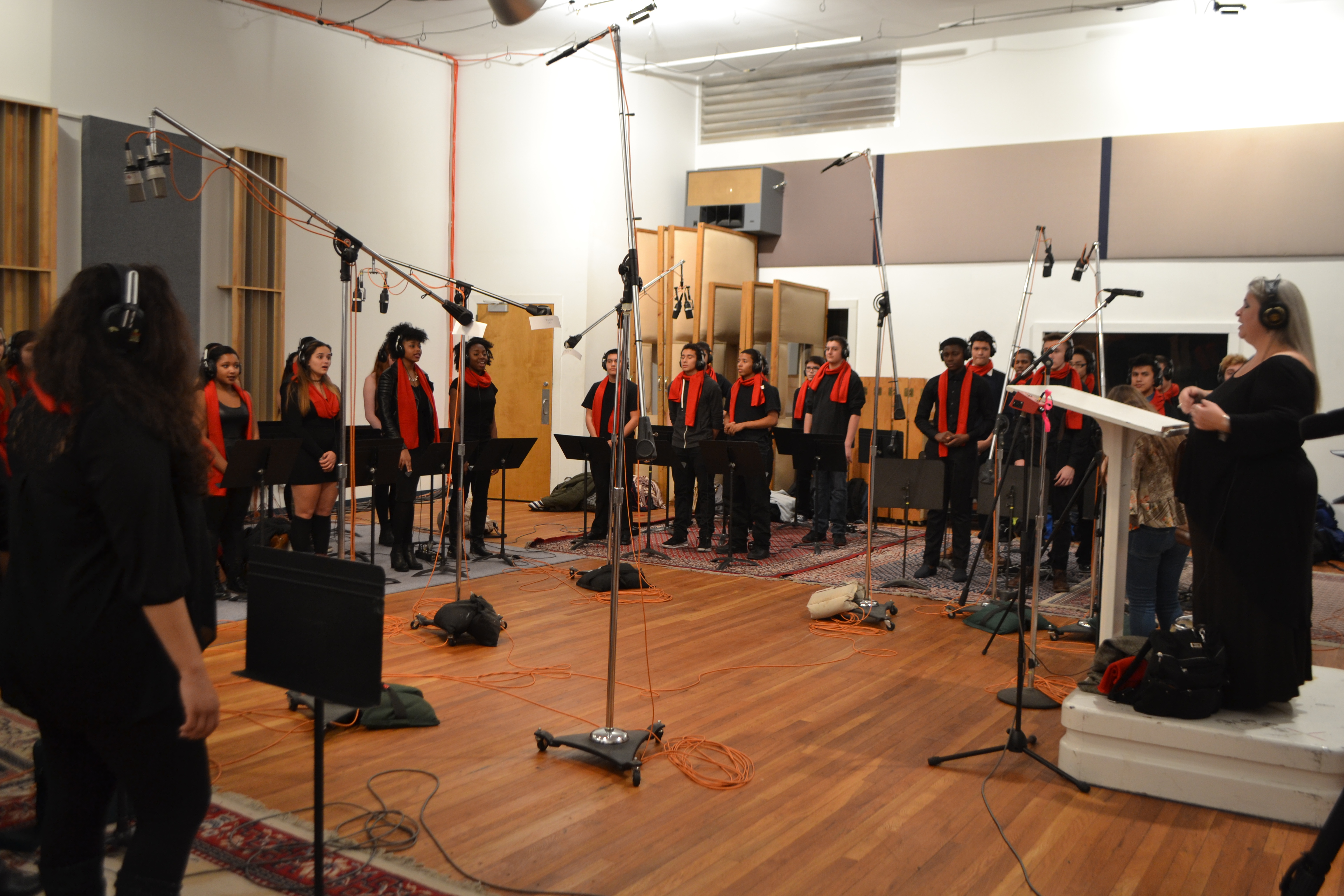 Students of the Frank Sinatra School of the Arts recorded holiday classics at Kaufman Astoria Studios.