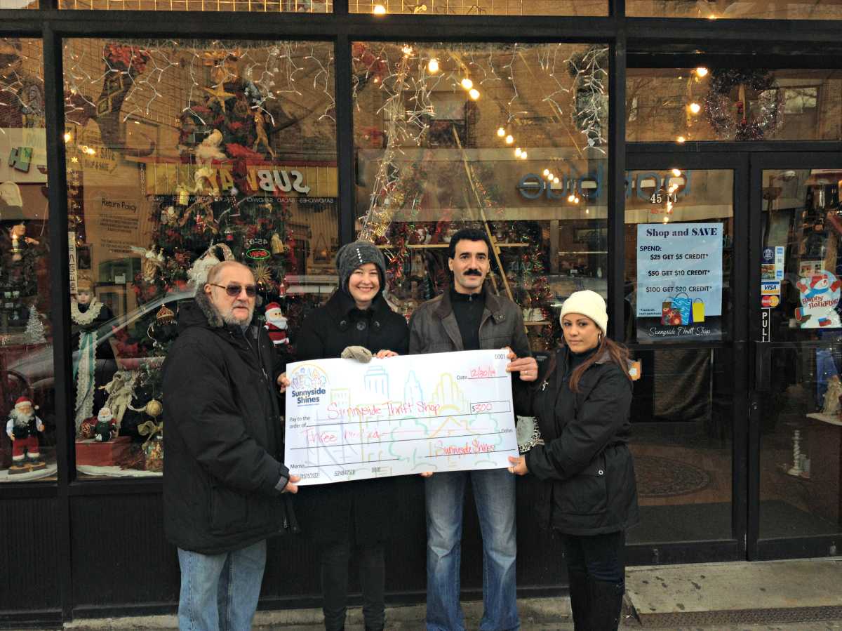 Sunnyside Thrift Shop, located at 45-14 Greenpoint Ave., won first place and $300 this year during the Sunnyside Shines BID's Holiday Window Contest.