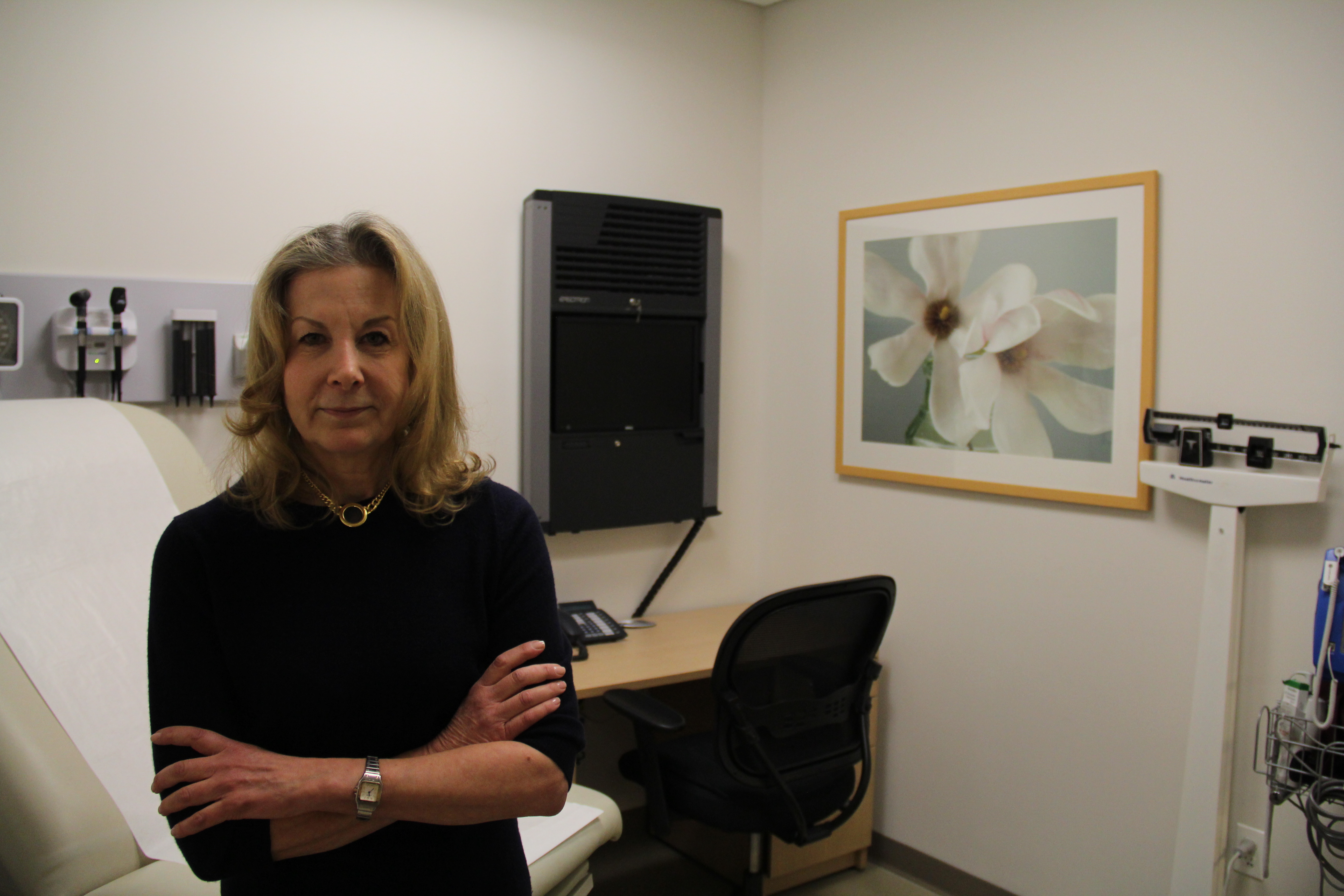 Caryn Schwab, executive director of Mount Sinai Queens, in an exam room at the new cancer center.
