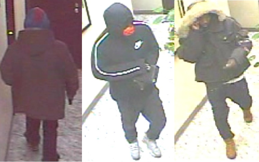 Police are looking for suspects, three of which are pictured above, wanted in the robbery of an East Elmhurst business.