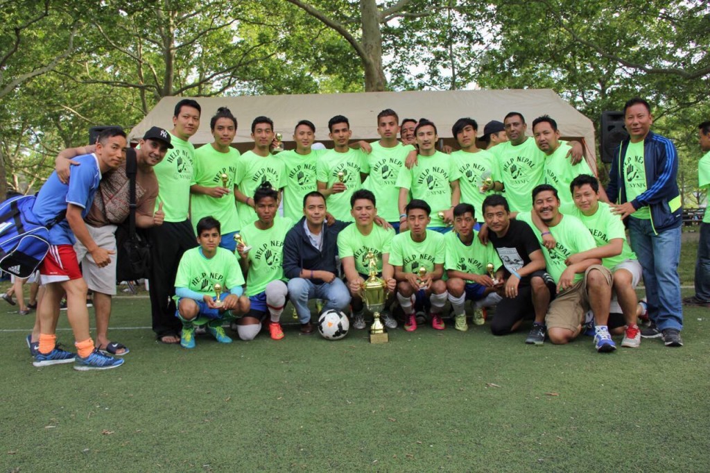 Members of the New York Nepalese Football Club (NYNFC) held a soccer tournament, called the Nepal Relief Soccer Cup, at Queensbridge Park in Long Island City