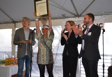 In honor of the 10th anniversary, Queens BP Melinda Katz presented a Citation of Honor to Executive Director Sheila Lewandowski proclaiming June 2 as Chocolate Factory Taste of Long Island City Day in Queens.