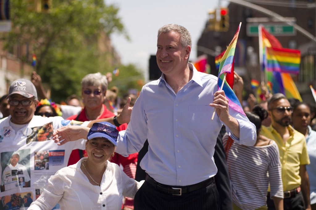 Mayor Bill de Blasio was the first NYC mayor to be grand marshal at the Queens Pride Parade in Jackson Heights.