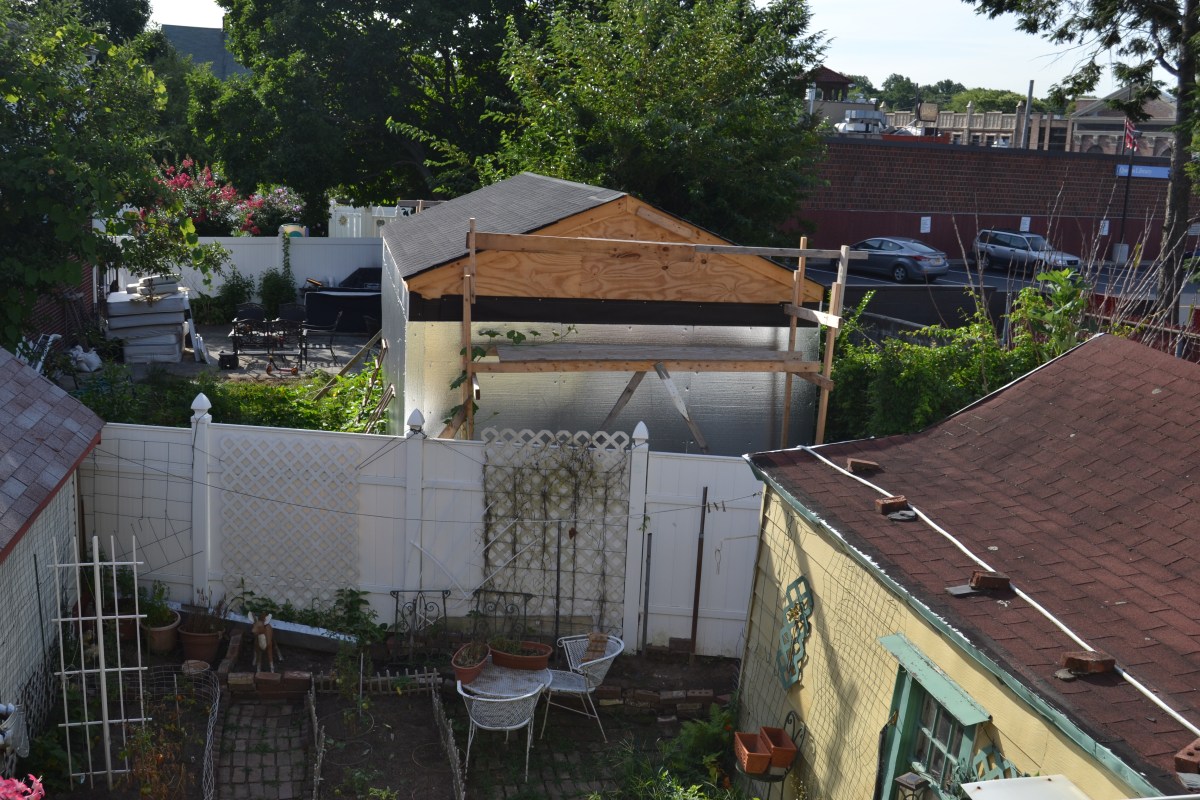 The structure that has been causing Sandi Stevens problems with her backyard, as seen from her home.