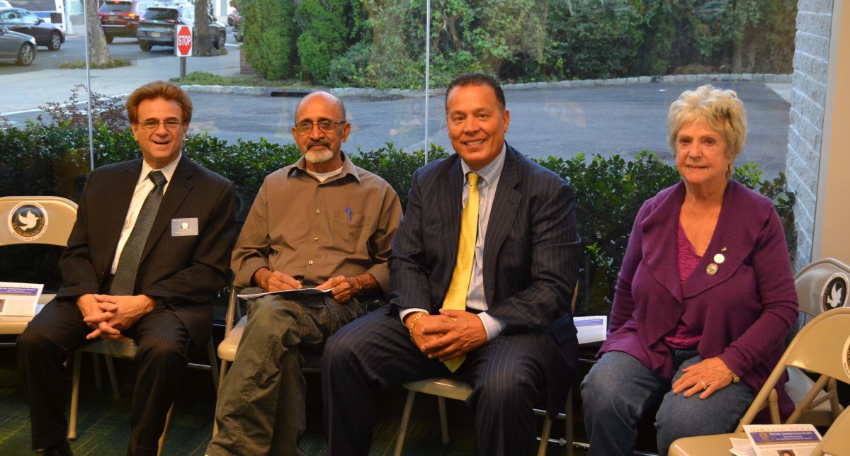 Pictured from left to right: Kiwanis Queens West Lieutenant Governor, JP Di Troia; Ridgewood Kiwanis' first charter member, Yogeshwar Wadhawan; Ridgewood Kiwanis member, Joseph Crifasi; and member of the Board of Directors for the Middle Village Kiwanis, Dorothy Lancaster.