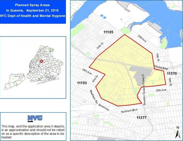 Select areas around Queens will be sprayed to reduce the risk of West Nile virus.