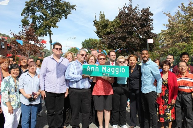 Ann Maggio's family, friends, colleagues and Suydam St. neighbors honored the late activist's memory with a street renaming.