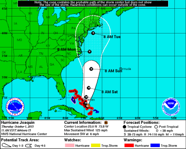 Hurricane Joaquin is forecast to move more to the east, but New York City and Long Island are still at risk of taking a hit from the storm.