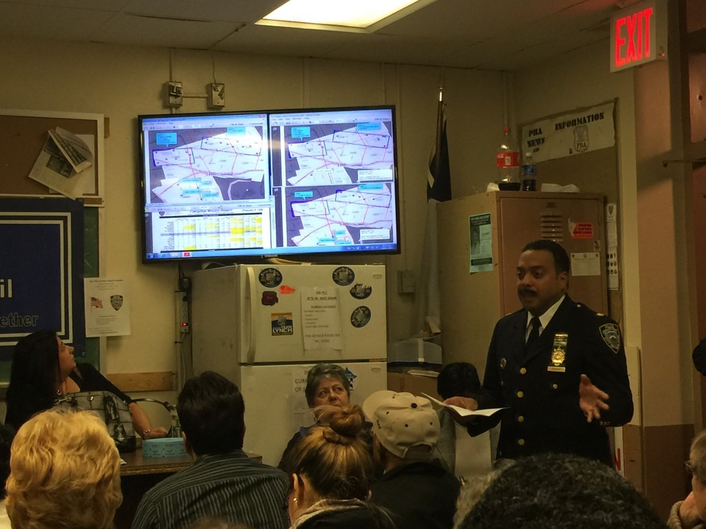 Deputy Inspector Jeffrey Schiff, 106th Precinct commanding officer, addresses guests at the Oct. 14 106th Precinct Community Council meeting in Ozone Park.