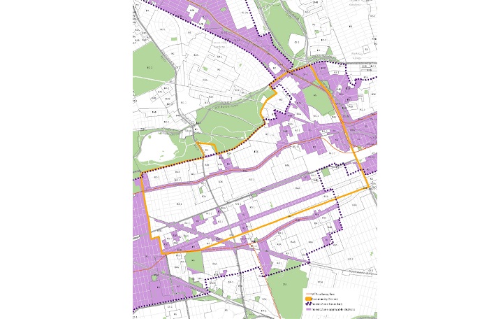 A map detailing the proposed CD 9 "transit zone" under the city's Zoning for Quality and Affordability text amendment.
