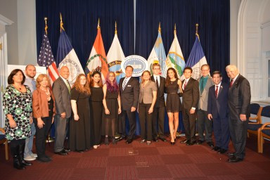 Performers, honorees and dignitaries with Councilman Vallone and Speaker Melissa Mark-Viverito.