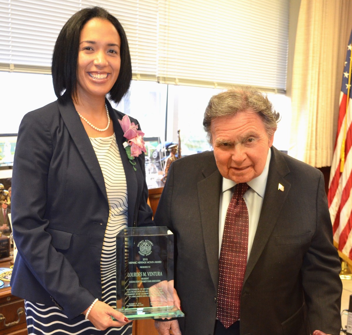 Lourdes Ventura (at left) received Queens District Attorney Richard A. Brown's Hispanic Heritage Award.