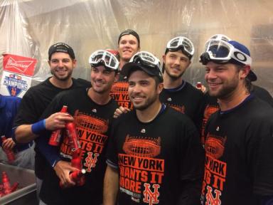 The New York Mets enjoyed another champagne- and beer-filled celebration Thursday night after beating the Los Angeles Dodgers to advance to the National League Championship Series against the Chicago Cubs.