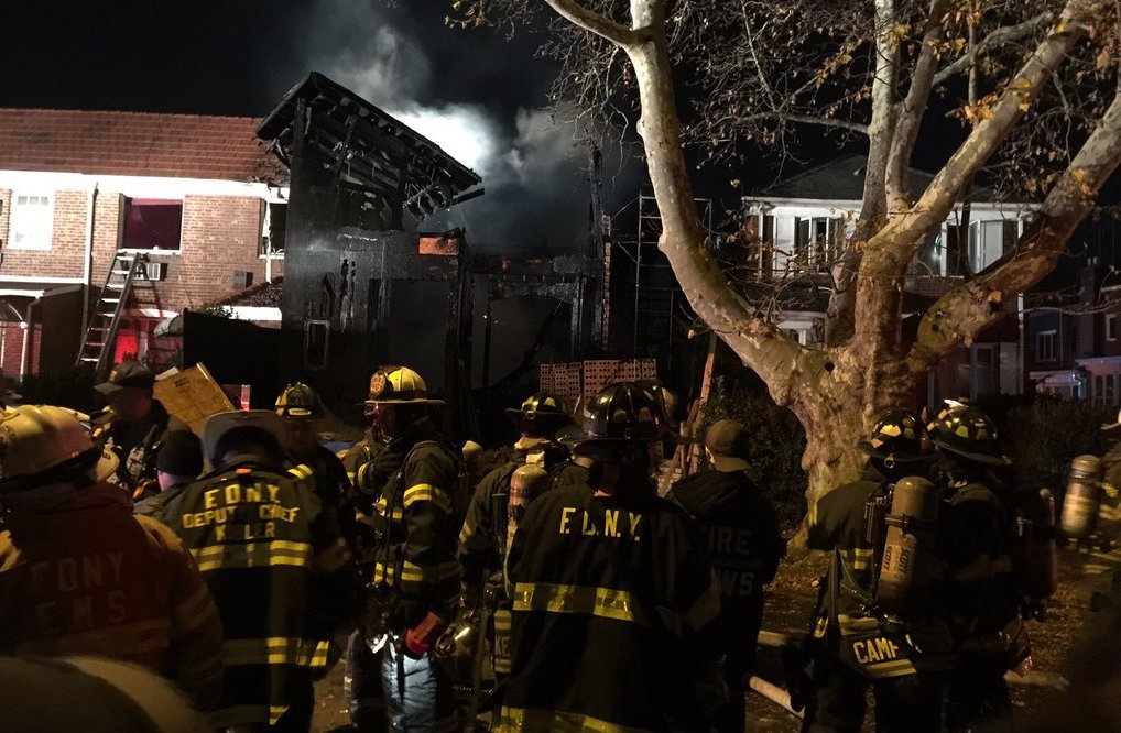 The FDNY battled three Queens fires Tuesday night, including one at a Forest Hills home under construction (pictured).
