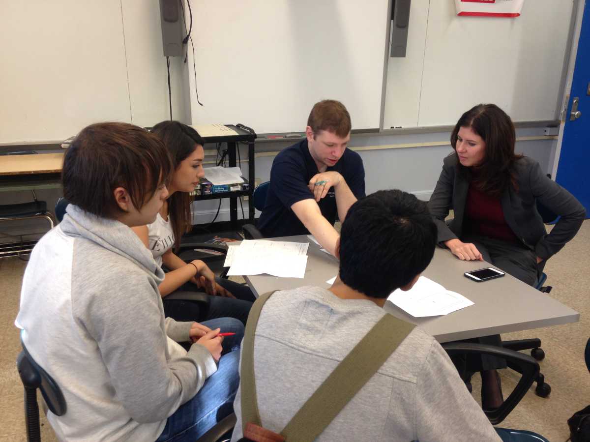 Councilwoman Elizabeth Crowley visited seniors at Grover Cleveland High School to discuss ideas for the Forest Park app they are working on.