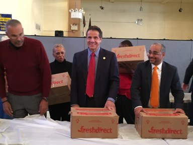 Gov. Andrew Cuomo attended a turkey drive at the First Baptist Church of East Elmhurst as part of the New York State Thanksgiving Food Donation Drive.