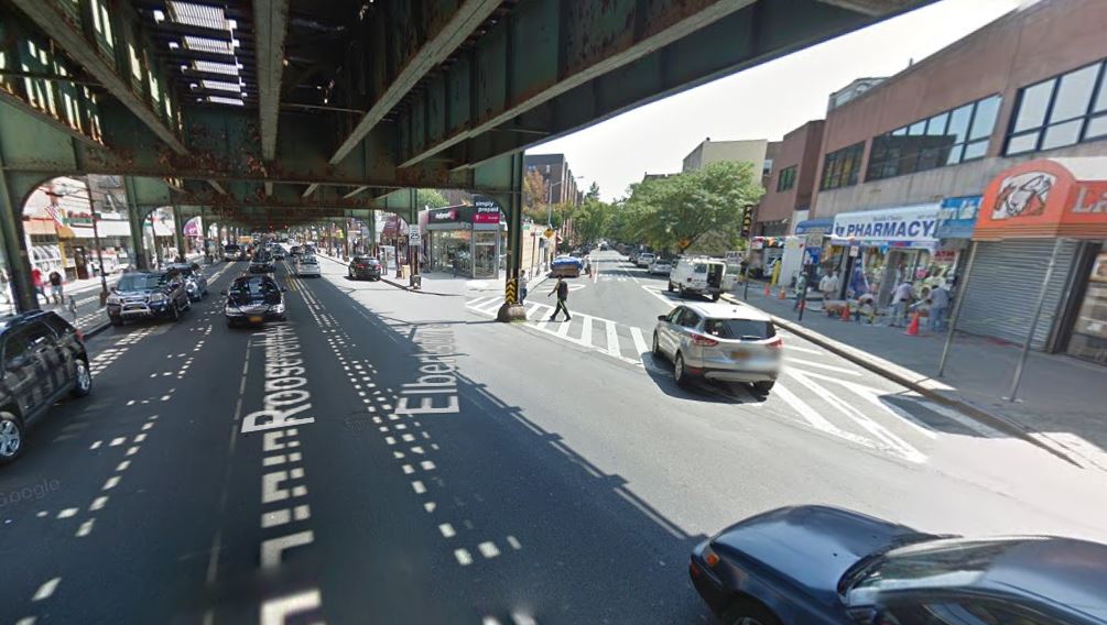 The intersection of Roosevelt Avenue and Elbertson Street, where police reportedly found a man shot multiple times early Monday morning.