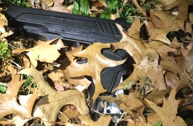 A black air pistol that a Brooklyn man allegedly pointed at an off-duty officer during a robbery attempt in Springfield Gardens on Monday night.