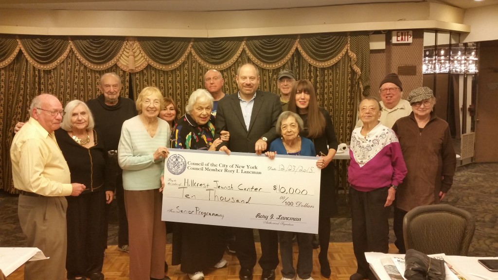Rory Lancman with members of the Hillcrest Senior Center