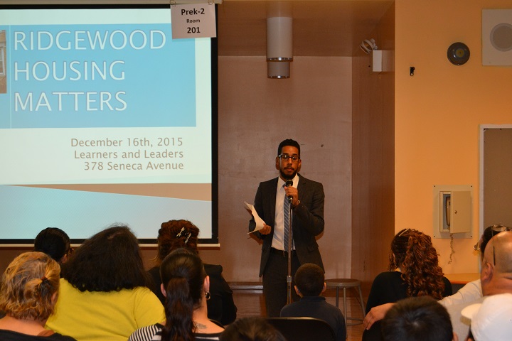 Councilman Antonio Reynoso and other local, state and federal agencies gave out information to concerned residents at the Ridgewood Housing Matters emergency meeting on Dec. 17.
