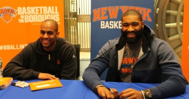 Arron Afflalo (left) and Kyle O'Quinn appeared at Chase Bank on Bell Boulevard.