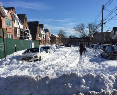 A snow-covered section of 210th Street in Bayside.