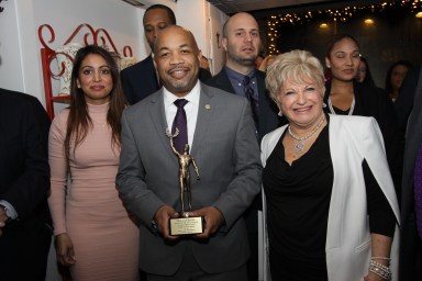 Assembly Speaker Carl Heastie with Victoria Schneps and Rhonda Binda, director of the Jamaica Business Improvement District.