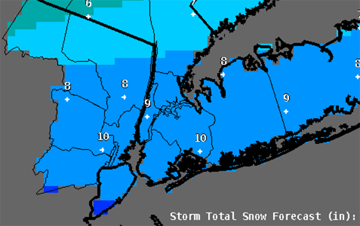Up to 10 inches of snow could fall at JFK Airport during this weekend's storm, according to the National Weather Service.