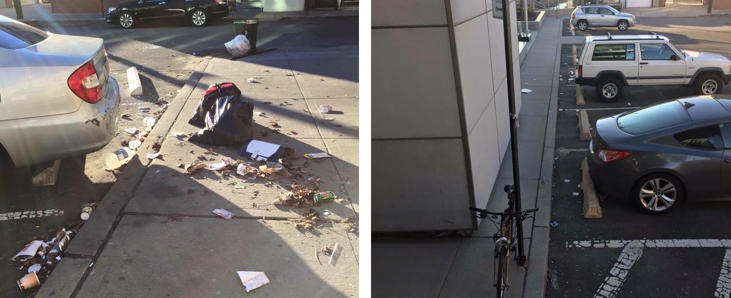 Images of Coleman Square before and after a Sanitation Department cleanup last week.