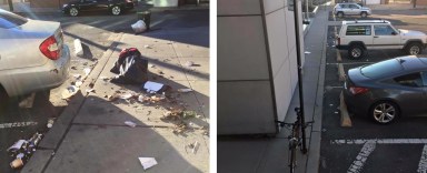 Images of Coleman Square before and after a Sanitation Department cleanup last week.