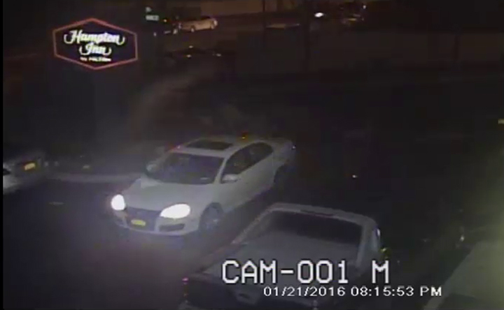 Police said two men involved in a robbery and shooting at the South Ozone Park Hampton Inn Thursday night fled the scene in this white Volkswagen Jetta.