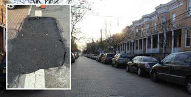 The road continues to cave in at Ridgewood's Stockholm street, even after asphalt repairs were made last month.