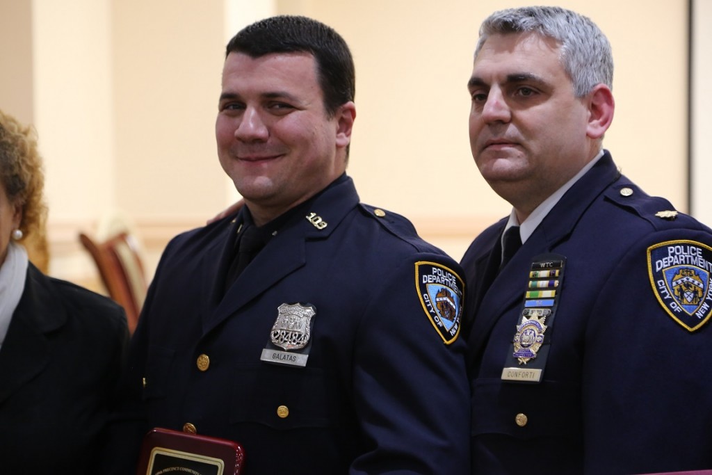 Officer Evangelos Galatas with 109th Precinct Commanding Officer Thomas Conforti.