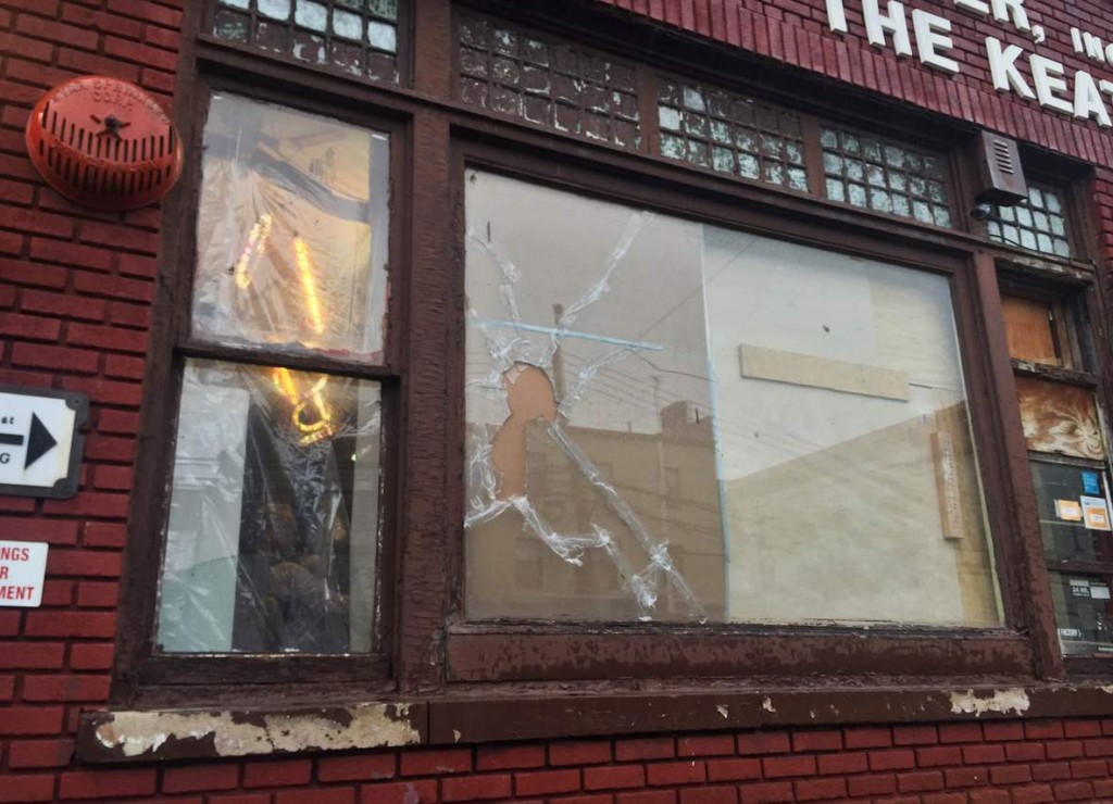 A woman who damaged an art space in Long Island City came back and struck the front window with a pipe.