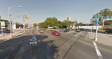 The intersection of Sunrise Highway and Francis Lewis Boulevard in Rosedale, where a 16-year-old girl was fatally struck by a van Wednesday morning.