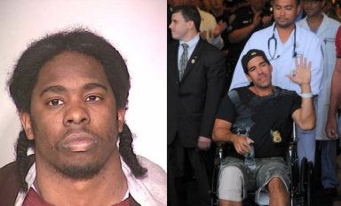 John F. Thomas (left) was sentenced to 55 years in prison for shooting Sgt. Craig Bier (right) in Jamaica almost three years ago.