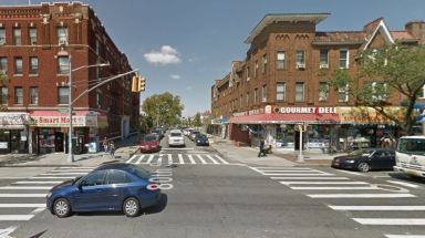 The corner of 80th Street and Northern Boulevard in Jackson Heights, where two men and a canine were stabbed in two incidents on Saturday night.