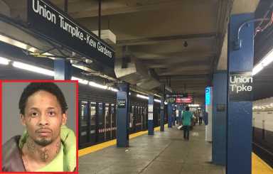 Akeem Murphy (inset) is accused of recently attacking his girlfriend at the Union Turnpike subway station.