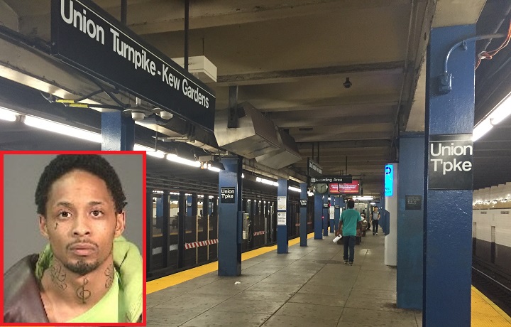 Akeem Murphy (inset) is accused of recently attacking his girlfriend at the Union Turnpike subway station.