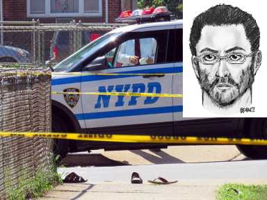 The sketch of a man who gunned down the leaders of an Ozone Park mosque on Saturday.