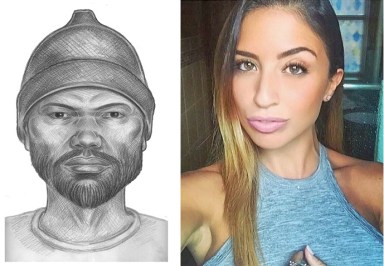 Cops want to talk to the man in the sketch at left as they try to solve the murder of Howard Beach resident Karina Vetrano (right).